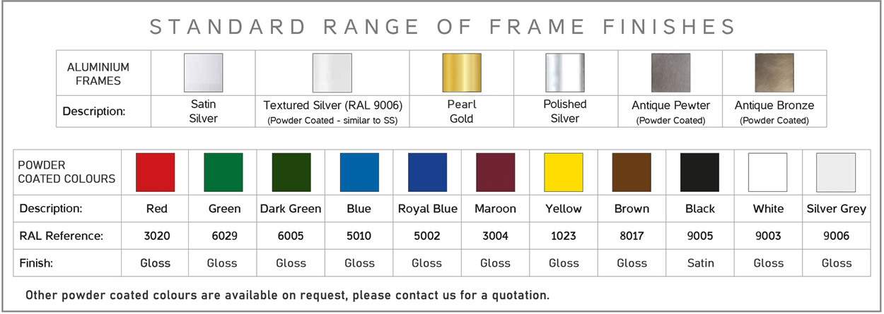 Kensington Menu Case Optional Frame Colours